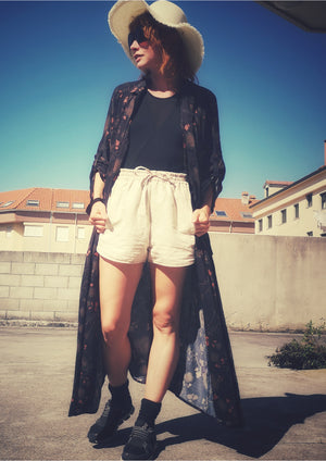 LONG SUMMER DRESS/COAT - RAYON printed black/rust - BERENIK