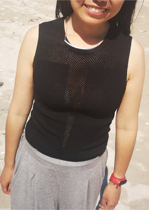 SHIRT SLEEVELESS STRETCH - KNIT black - BERENIK
