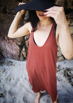 SPORTIVE LONG DRESS - COTTON JERSEY rust - BERENIK