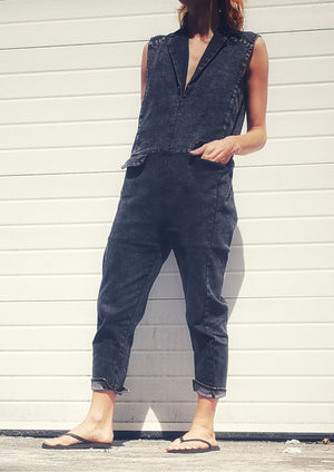 JUMPSUIT REVERS - DENIM washed black - BERENIK