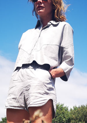 BLOUSE - SHORT SLEEVES - DENIM light grey washed - BERENIK