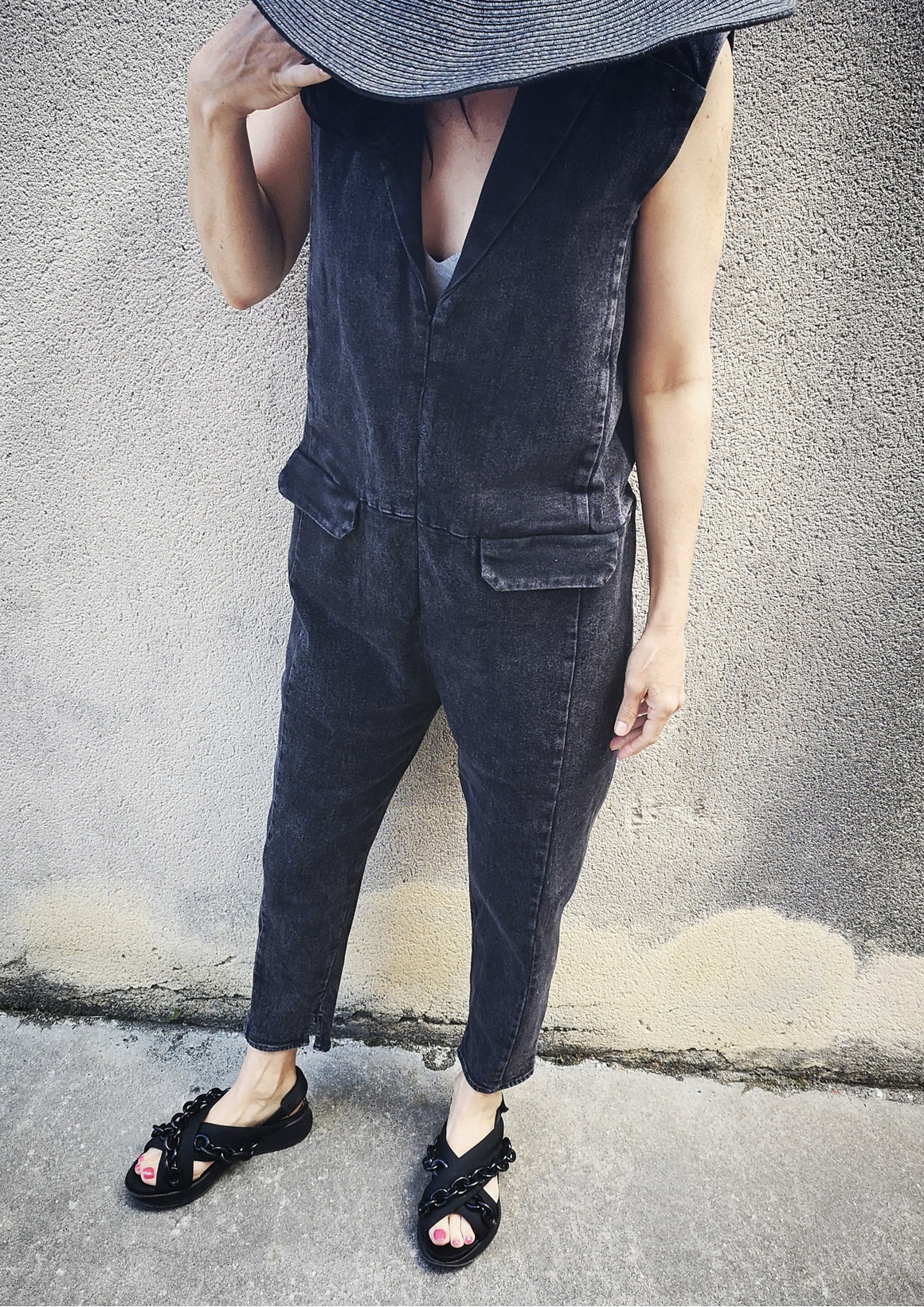 JUMPSUIT REVERS - DENIM washed black - BERENIK