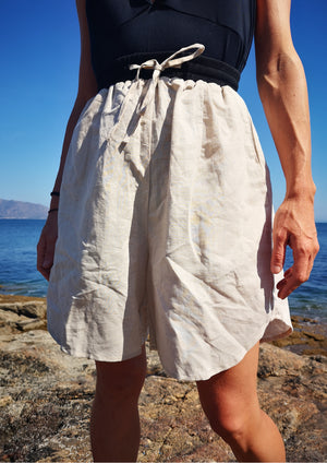 SHORTS HIGH WAIST WIDE - LINEN natural white - BERENIK