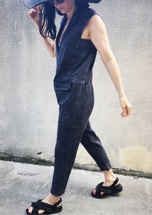 JUMPSUIT REVERS - DENIM washed black - BERENIK