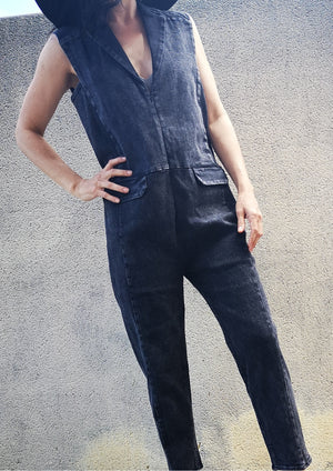 JUMPSUIT REVERS - DENIM washed black - BERENIK
