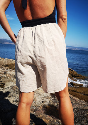 SHORTS HIGH WAIST WIDE - LINEN natural white - BERENIK