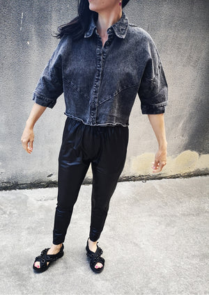 BLOUSE SHORT SLEEVES - DENIM washed black - BERENIK