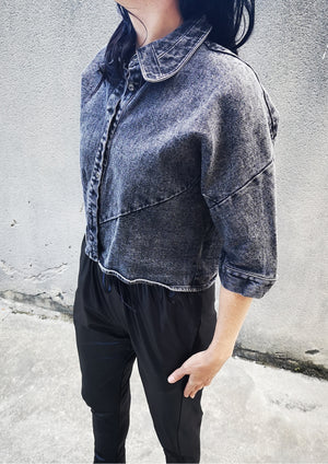 BLOUSE SHORT SLEEVES - DENIM washed black - BERENIK