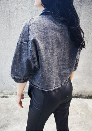 BLOUSE SHORT SLEEVES - DENIM washed black - BERENIK