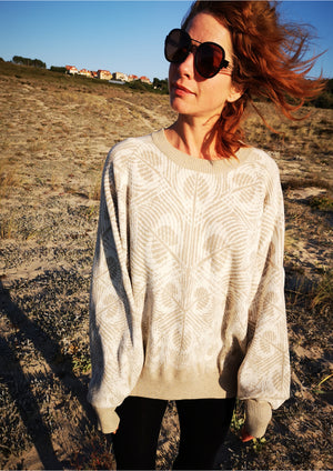 SWEATER OVERSIZED - KNIT PEACOCK beige - BERENIK