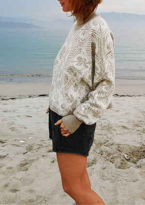 SWEATER TURTLENECK - KNIT JACQUARD beige/white - BERENIK