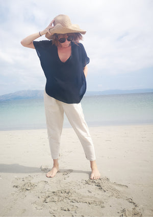 TOP SHORT SLEEVES - VINTAGE GEORGETTE black - BERENIK