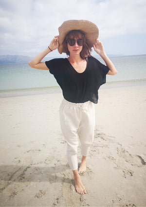 TOP SHORT SLEEVES - VINTAGE GEORGETTE black - BERENIK