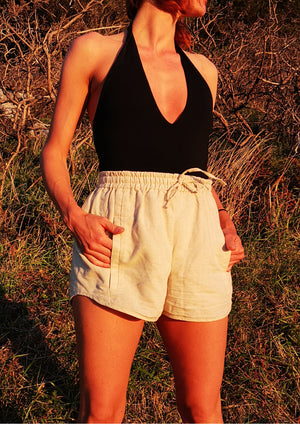 SHORTS ELASTIC WAIST - NATURAL LINEN white - BERENIK