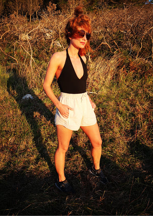 SHORTS ELASTIC WAIST - NATURAL LINEN white - BERENIK