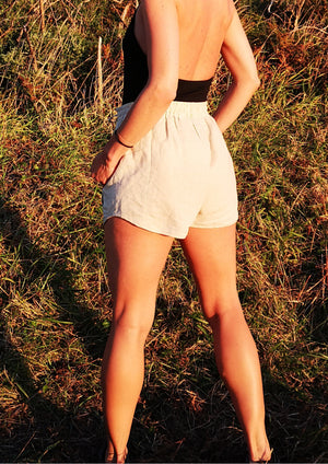 SHORTS ELASTIC WAIST - NATURAL LINEN white - BERENIK