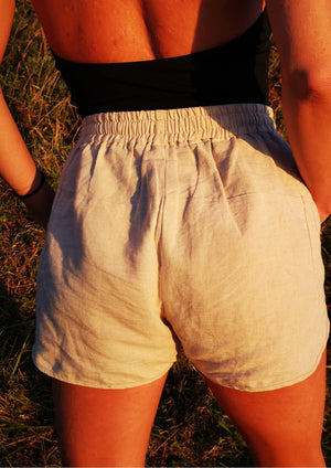 SHORTS ELASTIC WAIST - NATURAL LINEN white - BERENIK