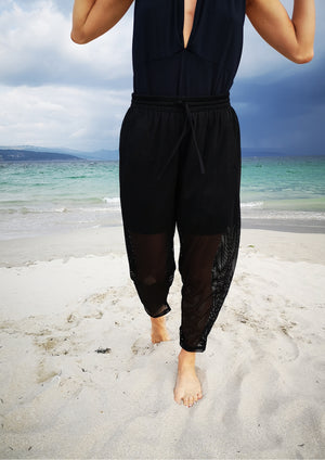 PANTS LOOSE ELASTIC WAIST - MESH black - BERENIK