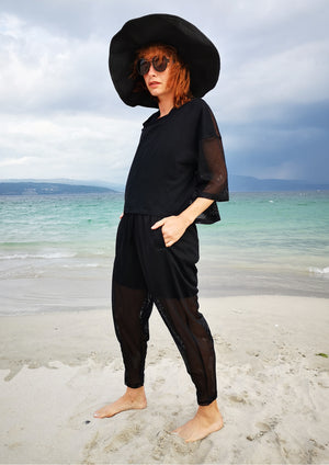 PANTS LOOSE ELASTIC WAIST - MESH black - BERENIK