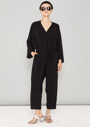 JUMPSUIT-LOOSE/BELT - black plain - BERENIK