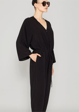 JUMPSUIT-LOOSE/BELT - black plain - BERENIK