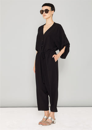 JUMPSUIT-LOOSE/BELT - black plain - BERENIK