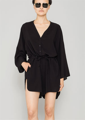 JUMPSUIT SHORT-LOOSE/BELT - black plain - BERENIK