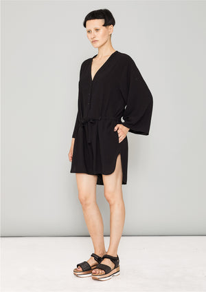 JUMPSUIT SHORT-LOOSE/BELT - black plain - BERENIK