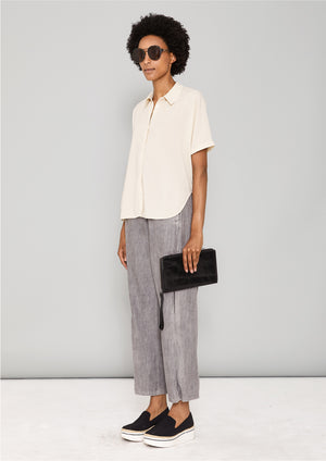 BLOUSE SHORT SLEEVES - THIN DRAPING cream - BERENIK
