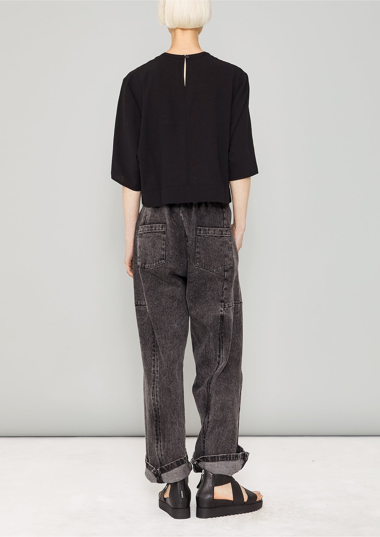 TOP SHORT - SLEEVES - black plain - BERENIK