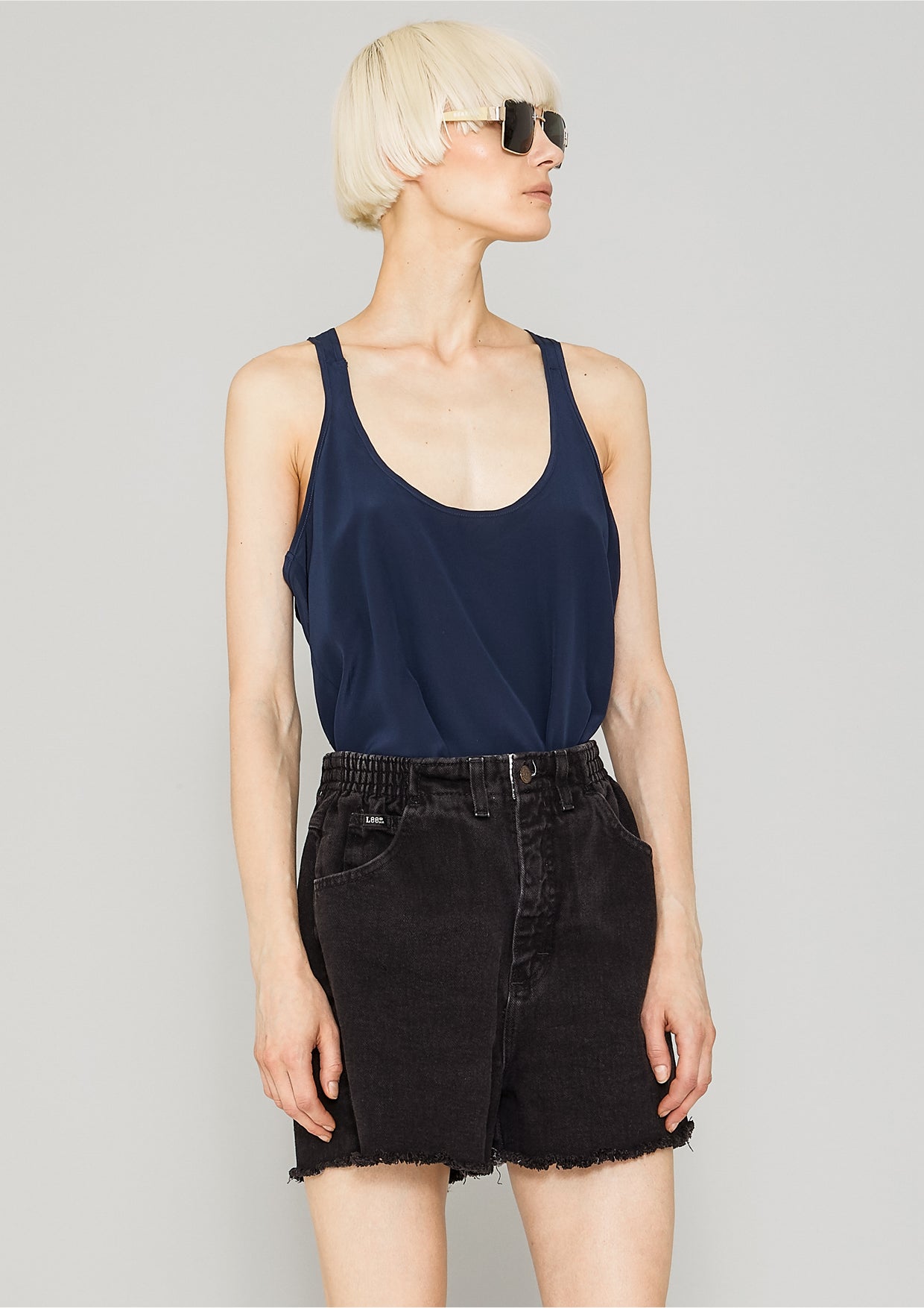 TANK TOP - SILK dark blue - BERENIK