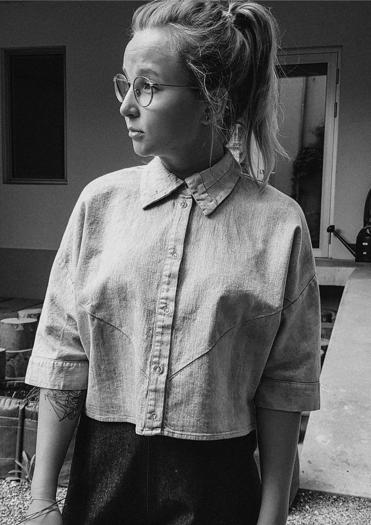 BLOUSE - SHORT SLEEVES - DENIM light grey washed - BERENIK