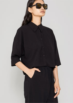 BLOUSE - SHORT SLEEVES - black plain - BERENIK