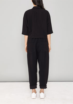 BLOUSE - SHORT SLEEVES - black plain - BERENIK