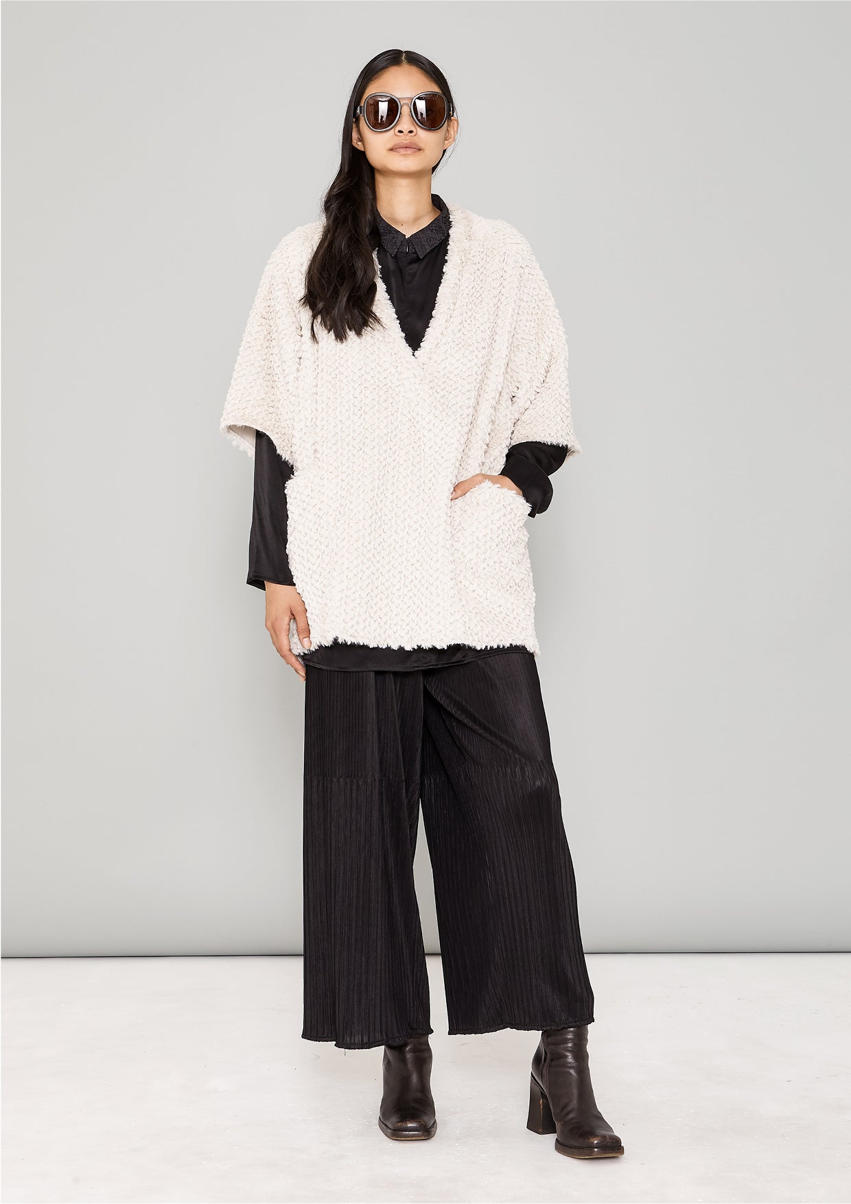 PANTS WIDE ELASTIC - black pleated - BERENIK