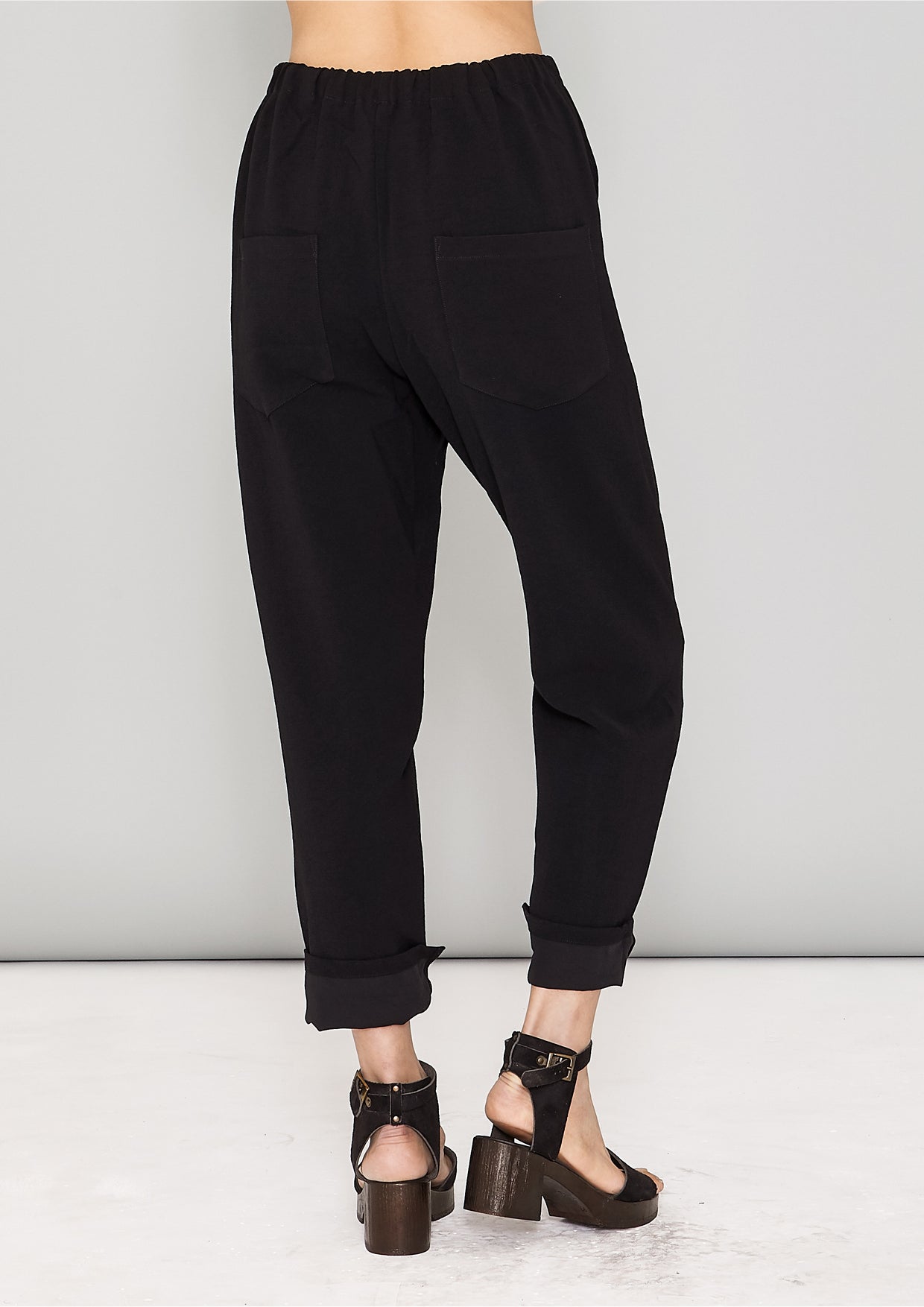 PANTS STRETCH HIGH WAIST - black plain - BERENIK