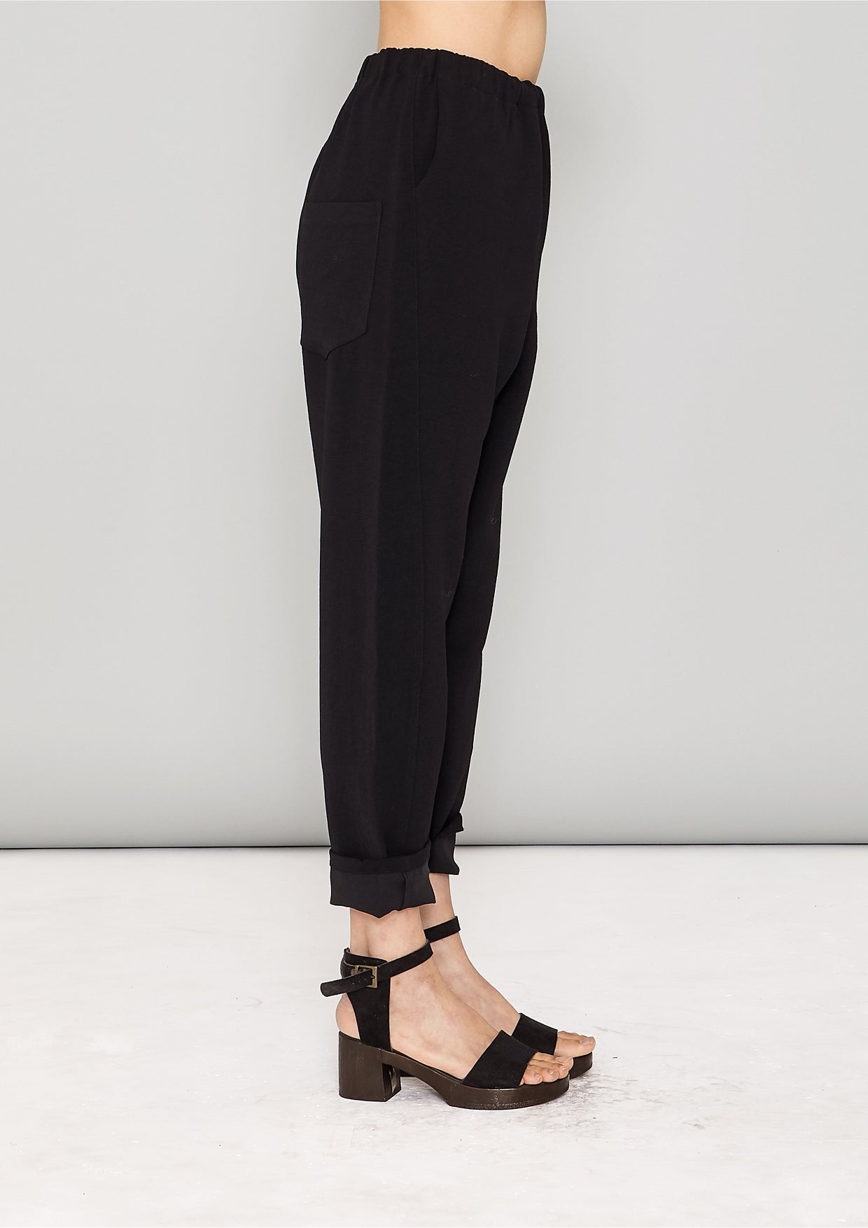 PANTS STRETCH HIGH WAIST - black plain - BERENIK