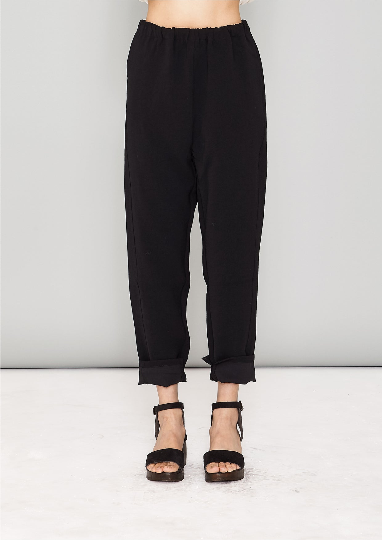 PANTS STRETCH HIGH WAIST - black plain - BERENIK