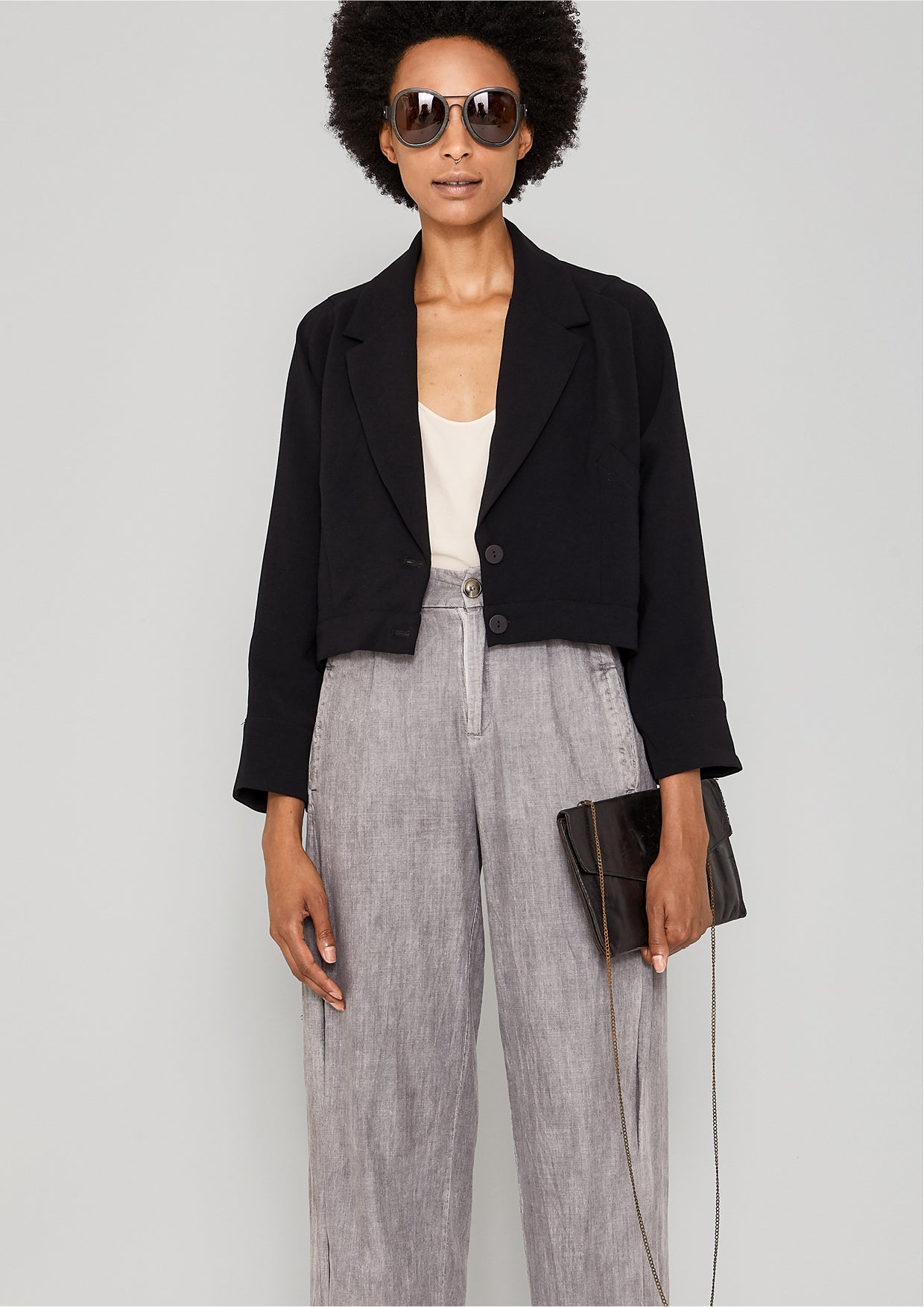 JACKET REVERS SHORT - black plain - BERENIK