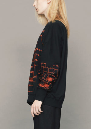 SWEATER OVERSIZED - COTTON JERSEY with mask embroidery red on black - BERENIK