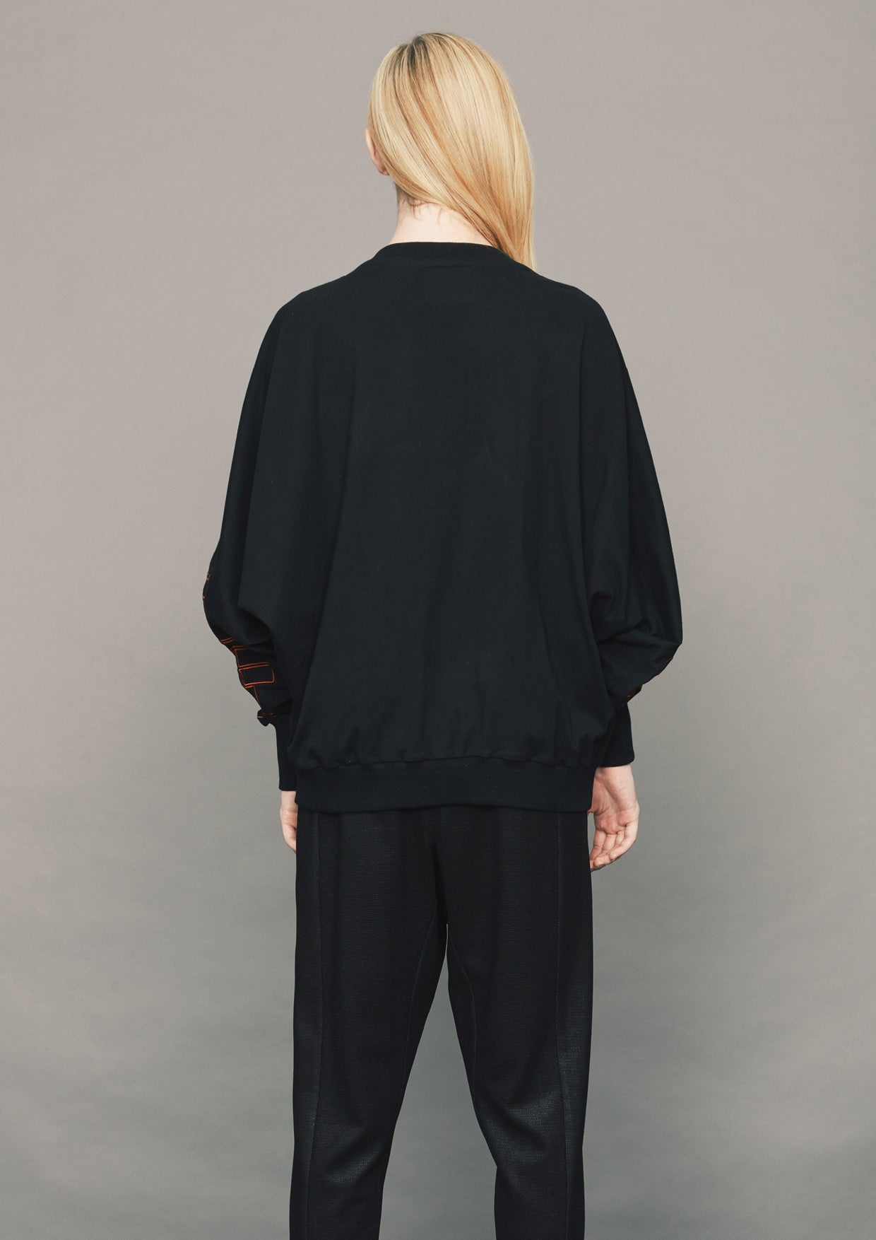 SWEATER OVERSIZED - COTTON JERSEY with mask embroidery red on black - BERENIK