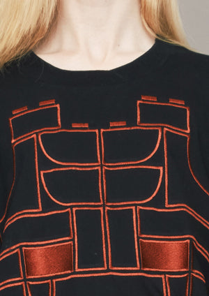 SWEATER OVERSIZED - COTTON JERSEY with mask embroidery red on black - BERENIK