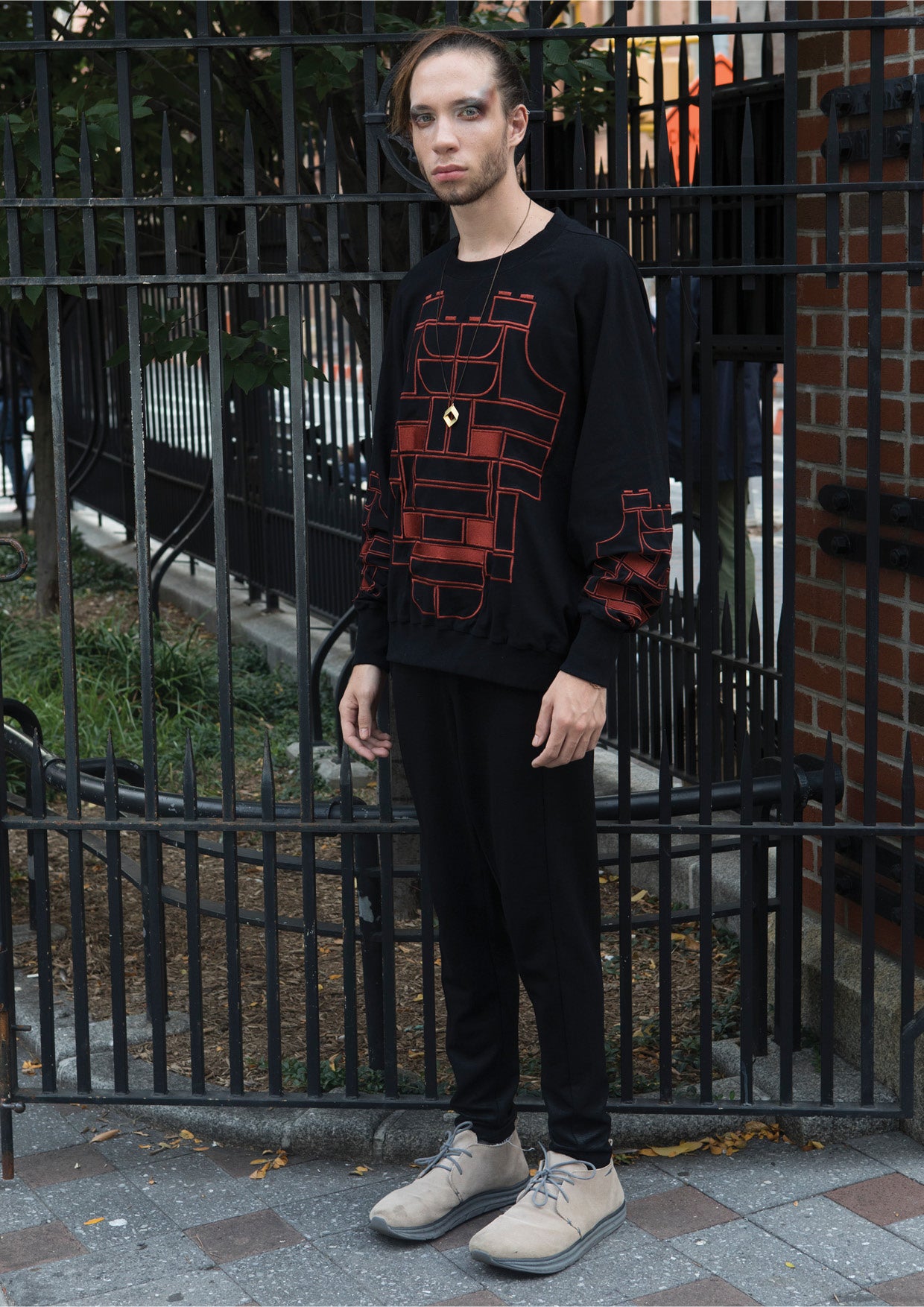 SWEATER OVERSIZED - COTTON JERSEY with mask embroidery red on black - BERENIK