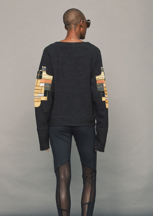 SWEATER - COTTON black/melange with embroidery - BERENIK