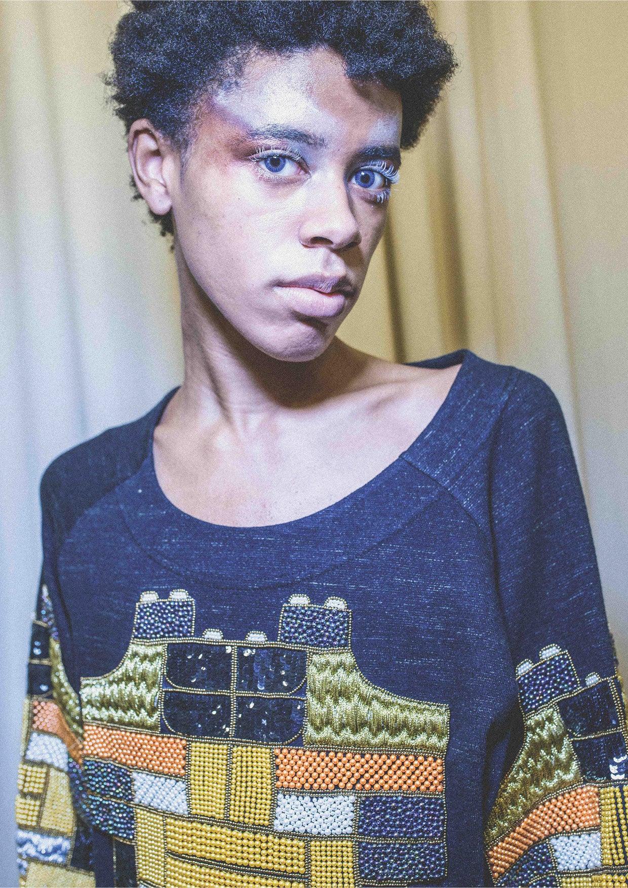 SWEATER - COTTON black/melange with embroidery - BERENIK