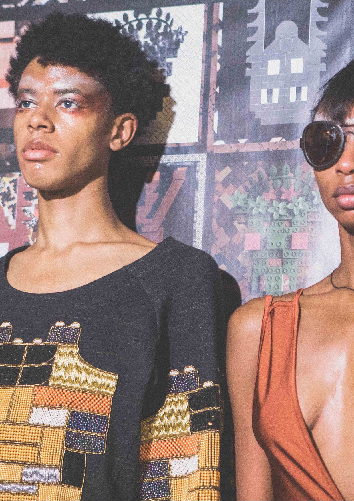 SWEATER - COTTON black/melange with embroidery - BERENIK