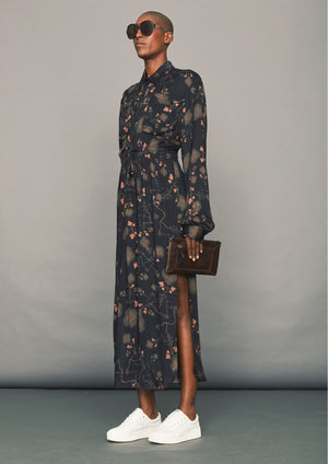 JUMPSUIT WIDE - AIRY SUMMER SILKY RAYON printed black/rust - BERENIK