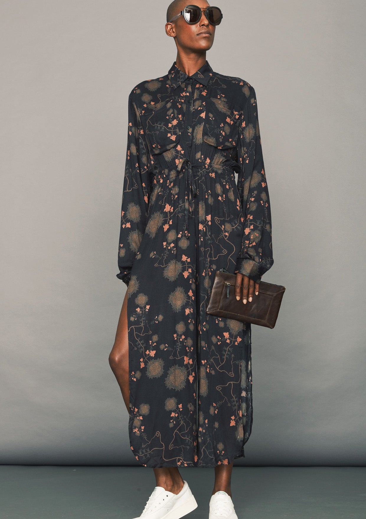 JUMPSUIT WIDE - AIRY SUMMER SILKY RAYON printed black/rust - BERENIK