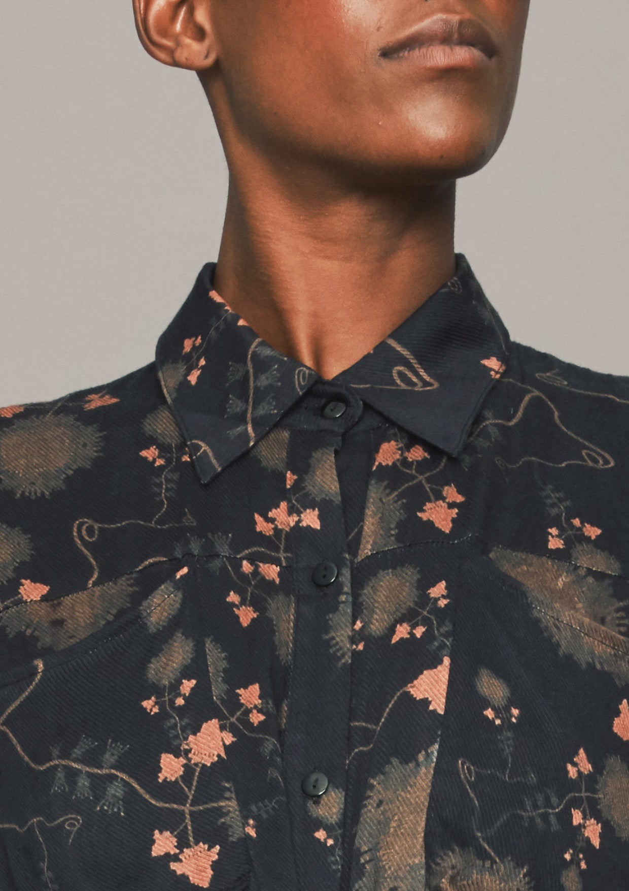 JUMPSUIT WIDE - AIRY SUMMER SILKY RAYON printed black/rust - BERENIK