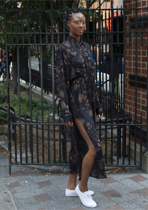 JUMPSUIT WIDE - AIRY SUMMER SILKY RAYON printed black/rust - BERENIK